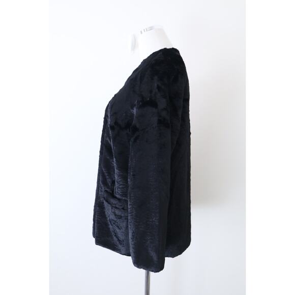 Vintage 1960s Styled By Winter Size L Faux Fur Teddy Coat Double Breasted Black - Picture 8 of 12